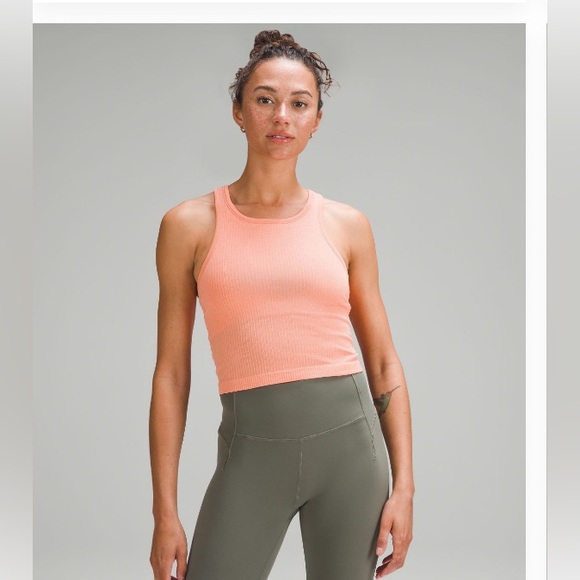 Lululemon Ebb to Street cropped tank in Sunny Coral. - Picture 1 of 5